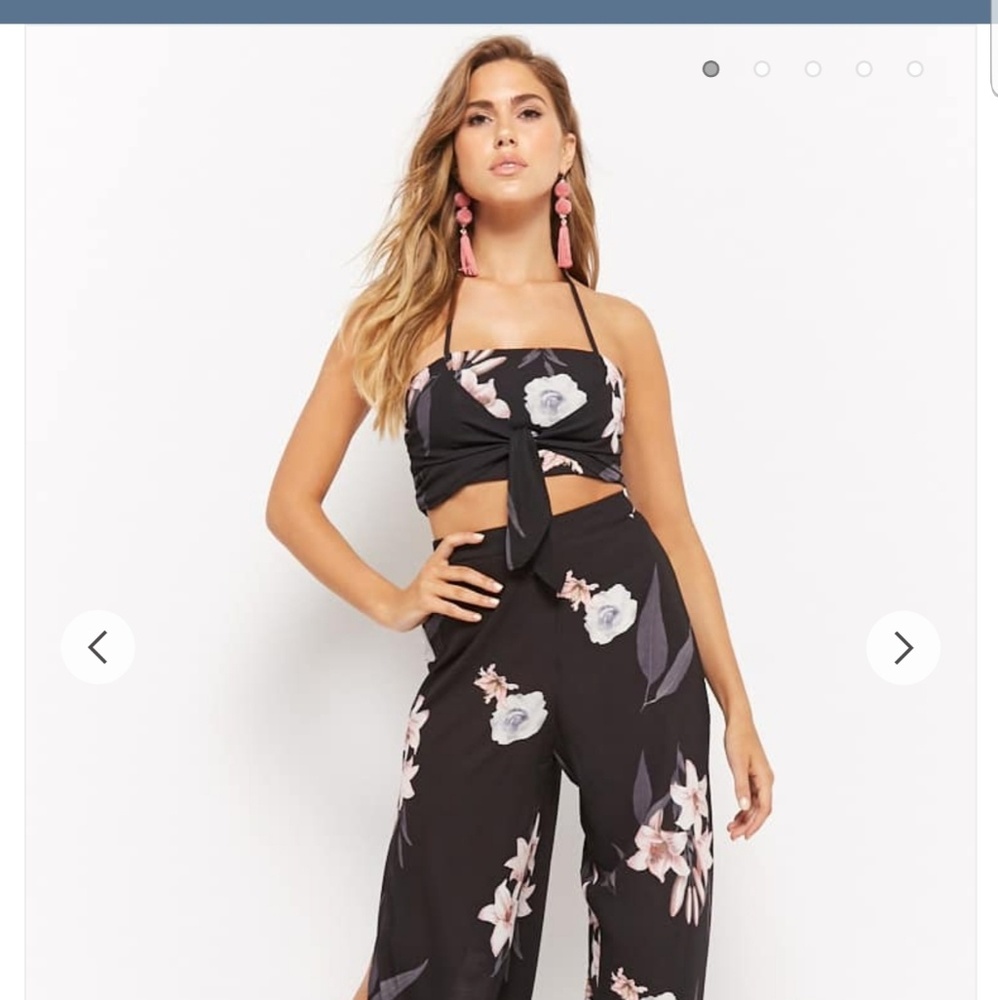 Floral print cropped cami & pants set